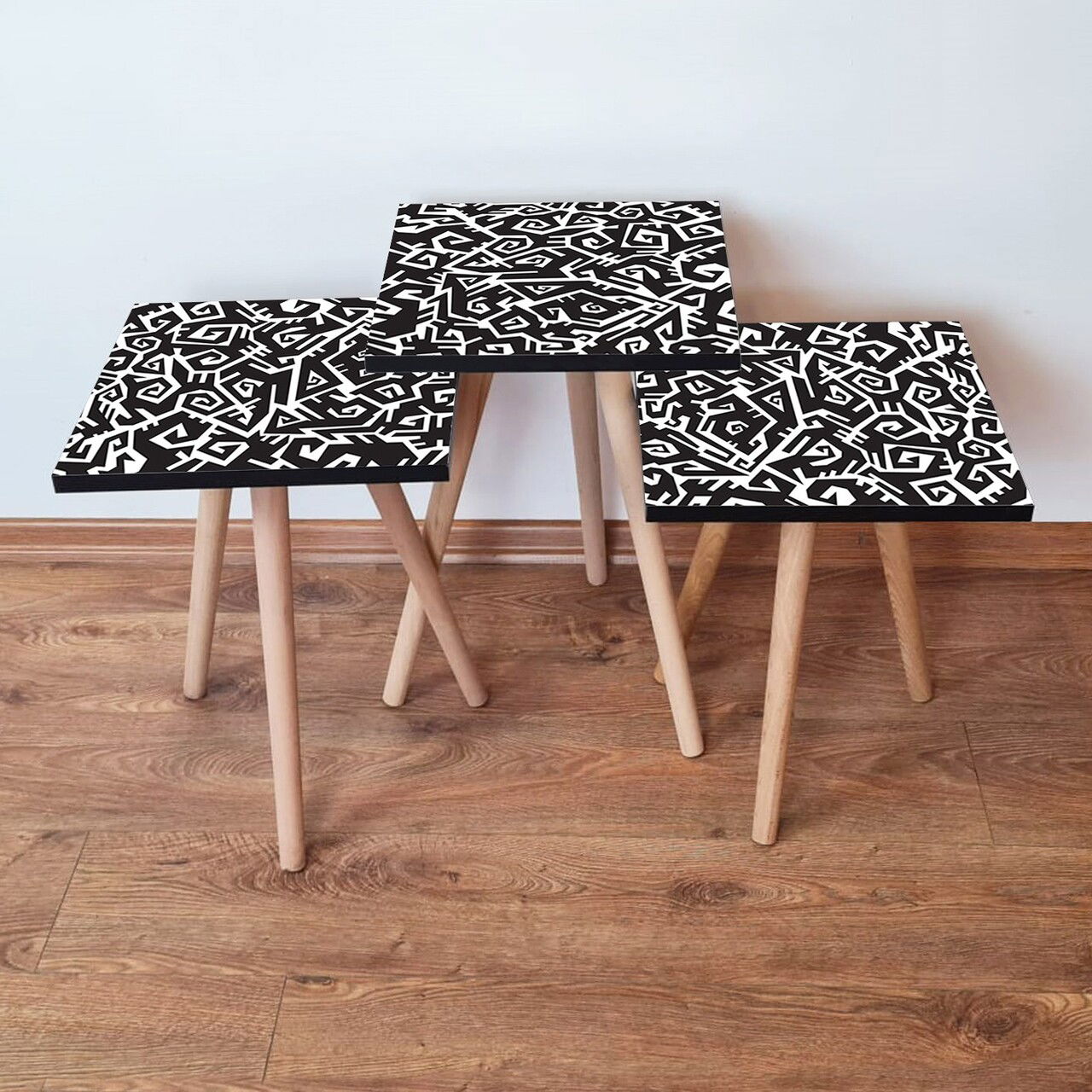 Set masute 3 piese, Leona, 3Shp377, Alb/Negru