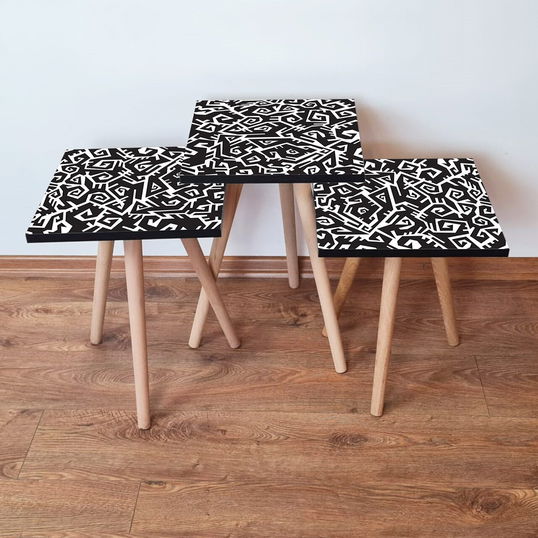 Set masute 3 piese, Leona, 3Shp377, Alb/Negru
