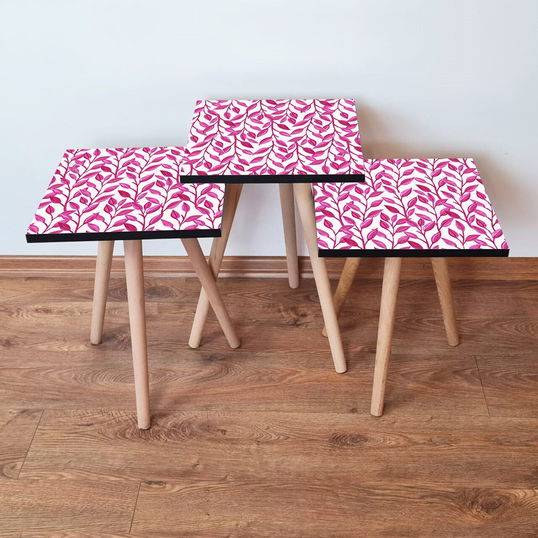 Set masute 3 piese, Leona, 3Shp378, Fucsia/Alb