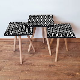 Set masute 3 piese, Leona, 3Shp395, Alb/Negru