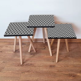 Set masute 3 piese, Leona, 3Shp396, Alb/Negru