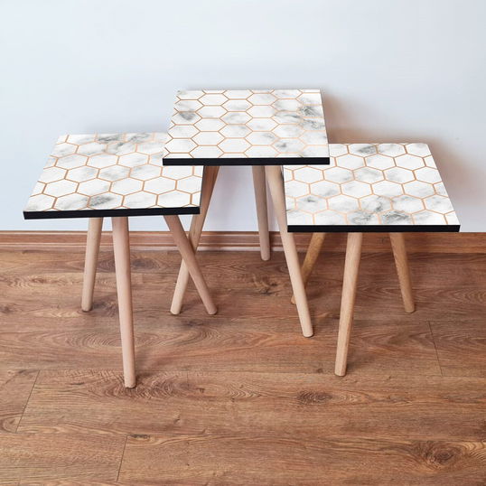 Set masute 3 piese, Leona, 3Shp397, Alb / Maro