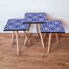 Set masute 3 piese, Leona, 3Shp45, Bleumarin/Alb