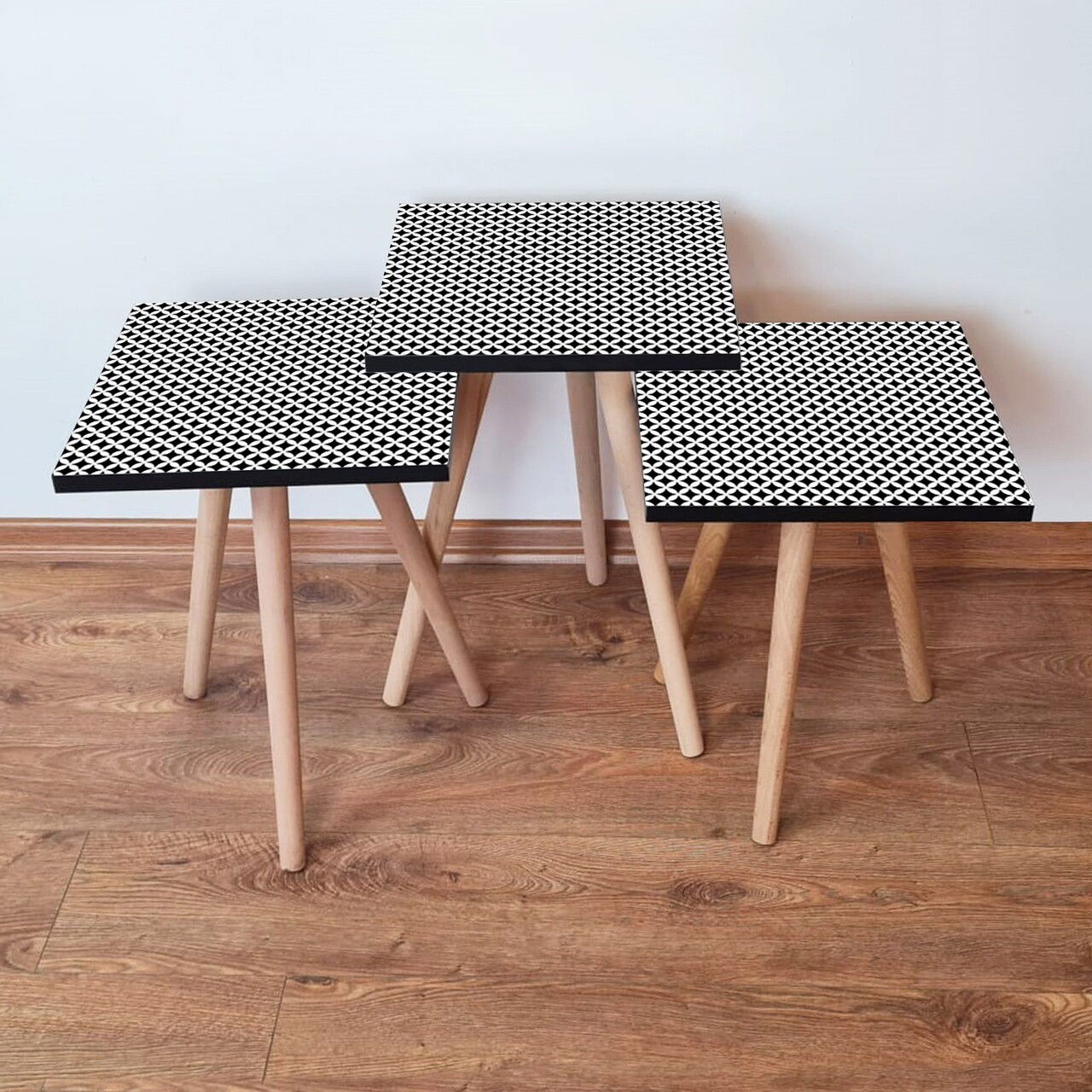 Set masute 3 piese, Leona, 3Shp8, Alb/Negru