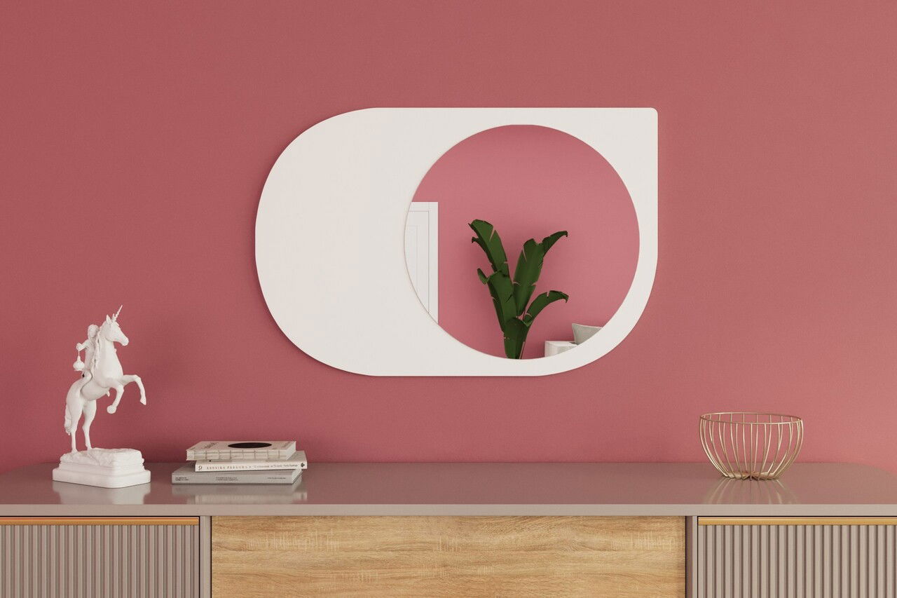 Oglinda decorativa, Siam, Pubble, 60x90x2.2 cm, Alb