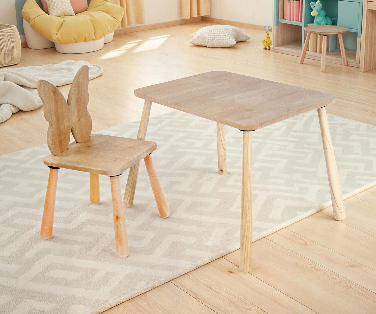 Set masa si scaun pentru copii, Rosewood, BLTYZ-AKTV062, Stejar