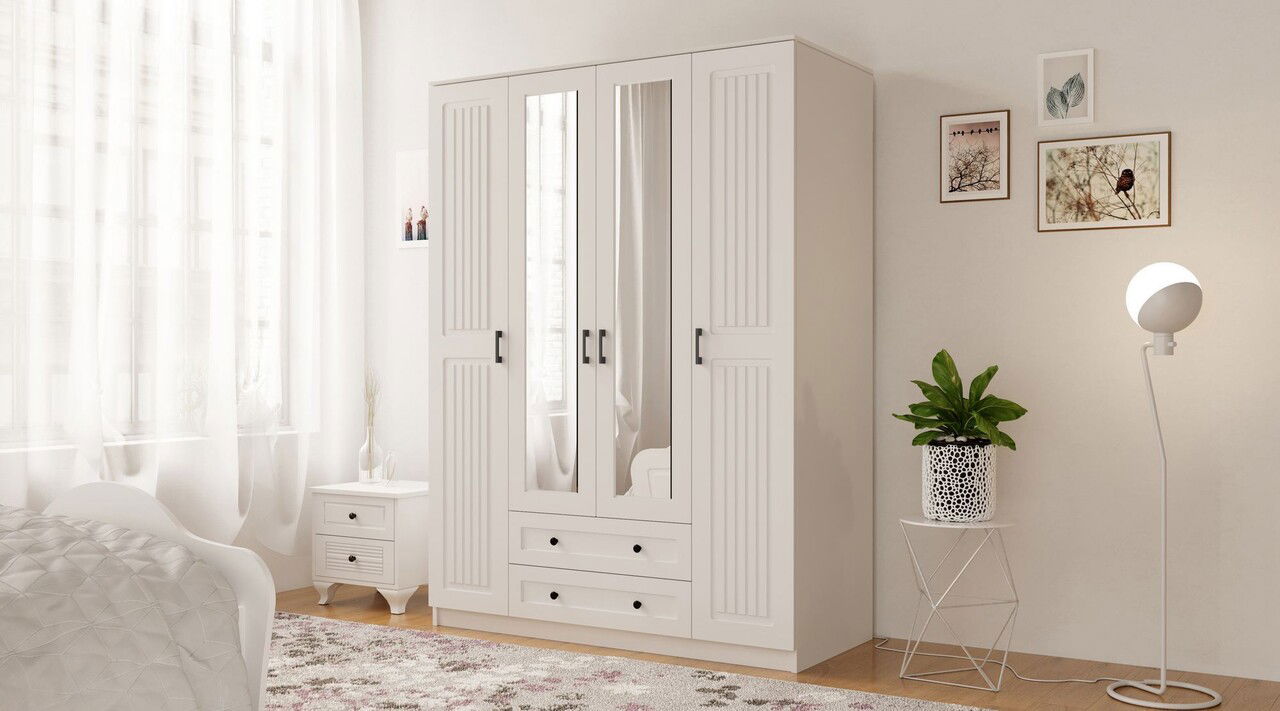 Dulap pentru haine, Rabi, Rb-074, 140x184x52 cm, Alb mat