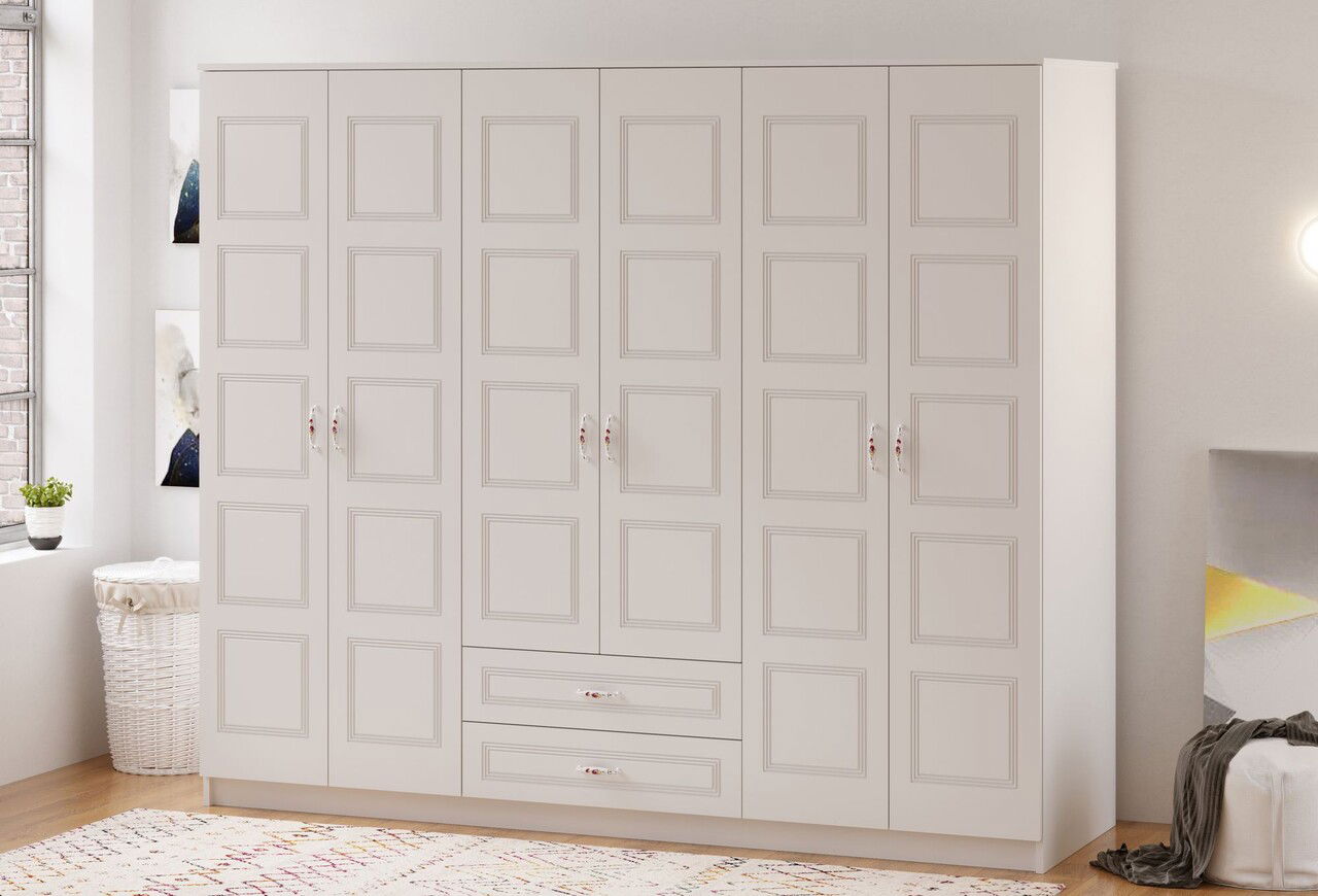 Dulap pentru haine, Rabi, Rb-003, 210x180x52 cm, Alb mat