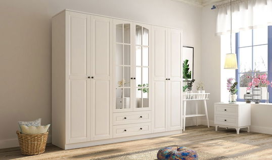 Dulap pentru haine, Rabi, Rb-018, 210x184x52 cm, Alb mat