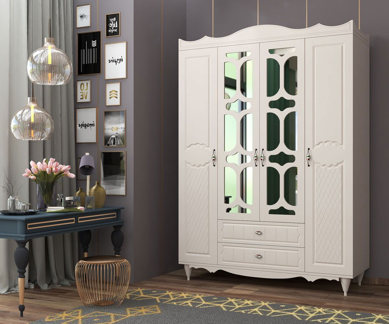 Dulap pentru haine, Rabi, Rb-048, 140x190x52 cm, Alb mat