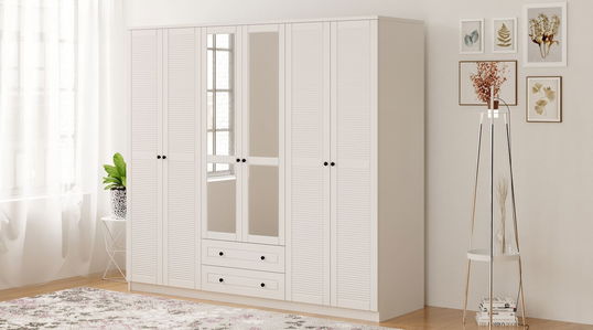Dulap pentru haine, Rabi, Rb-064-03, 210x184x52 cm, Alb mat