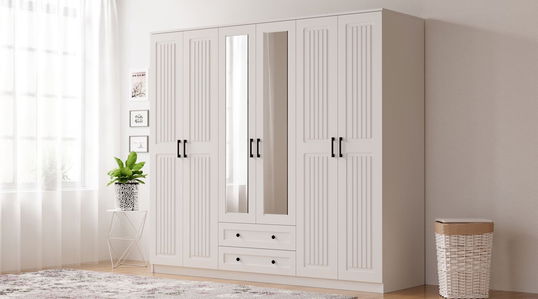 Dulap pentru haine, Rabi, Rb-075, 210x184x52 cm, Alb mat