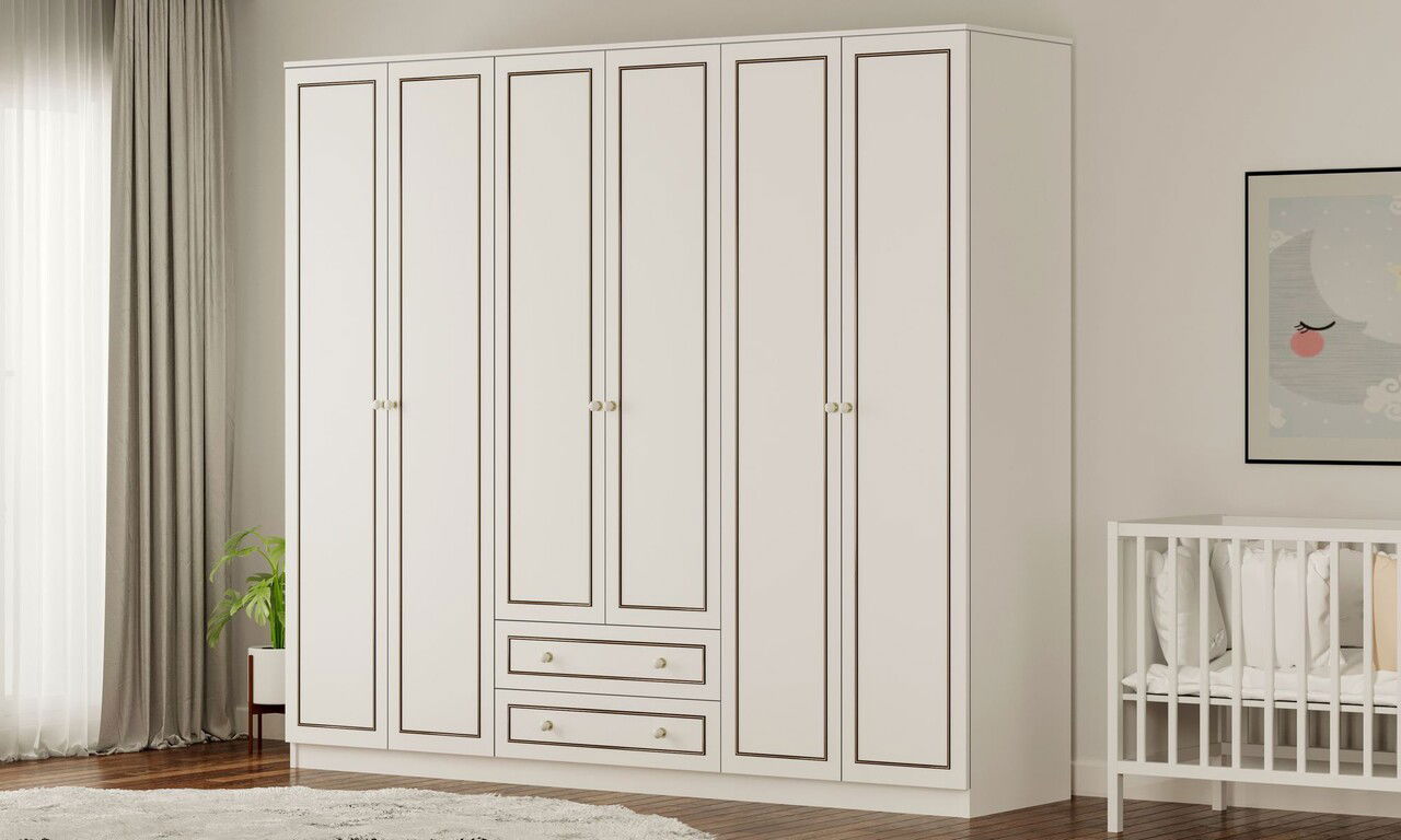 Dulap pentru haine, Rabi, Rb-094-01, 210x180x52 cm, Alb mat