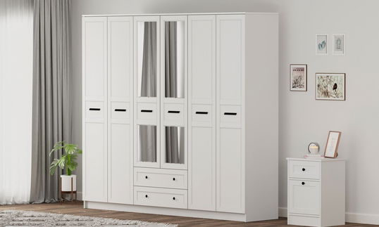 Dulap pentru haine, Rabi, Rb-168-01-012, 210x184x52 cm, Alb mat