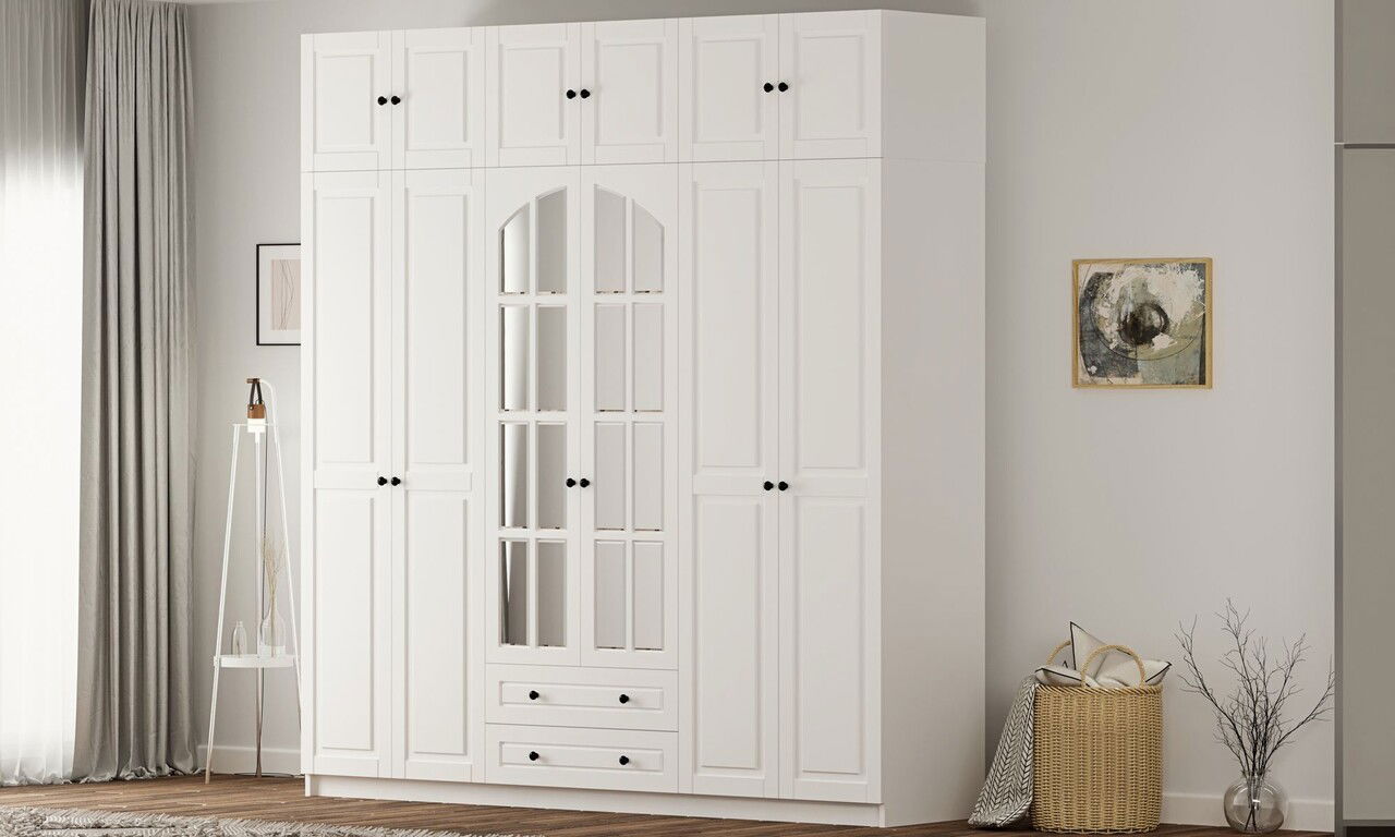 Dulap pentru haine, Rabi, Rb-185-16, 210x240x52 cm, Alb mat