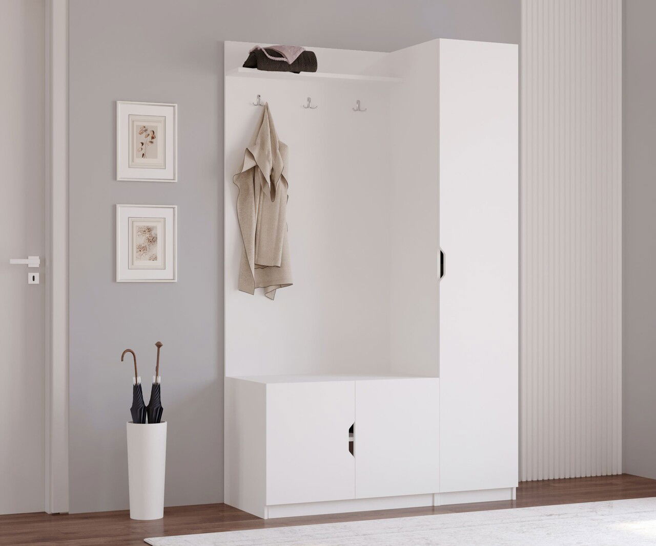 Cuier de perete, Rabi, Rb-159, 120x200x35 cm, Alb mat
