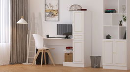 Set birou si biblioteca, Rabi, Rb-087, 120x75x40 cm, Alb mat