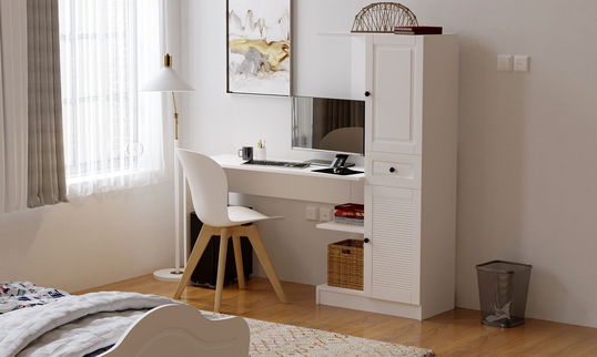 Set birou si biblioteca, Rabi, Rb-116, 120x75x40 cm, Alb mat