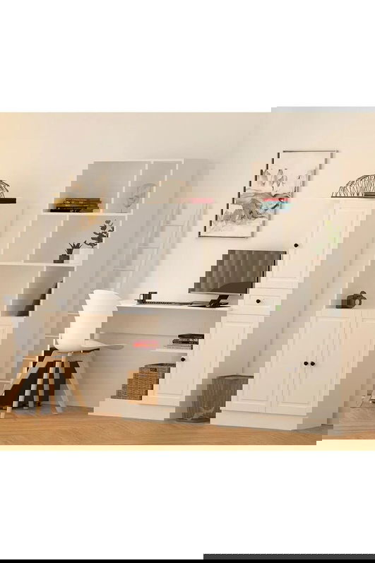 Set birou si biblioteca, Rabi, Rb1000401557, 155x150x40 cm, Alb mat