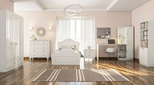 Set dormitor pentru copii, Rabi, Rb-080, Alb mat