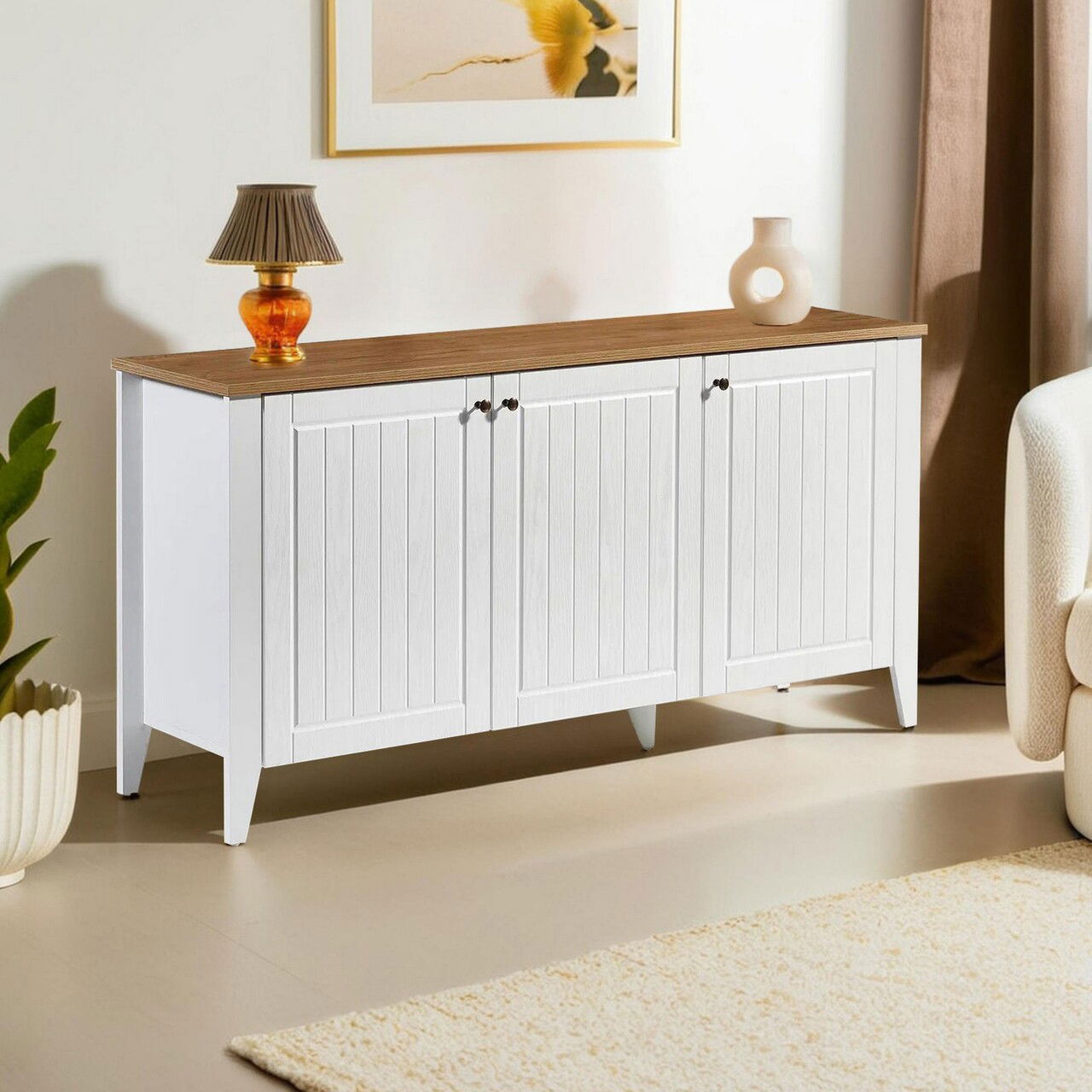 Consola, Tuvalle, Tuval 067, 150x76x39 cm, Stejar / Alb