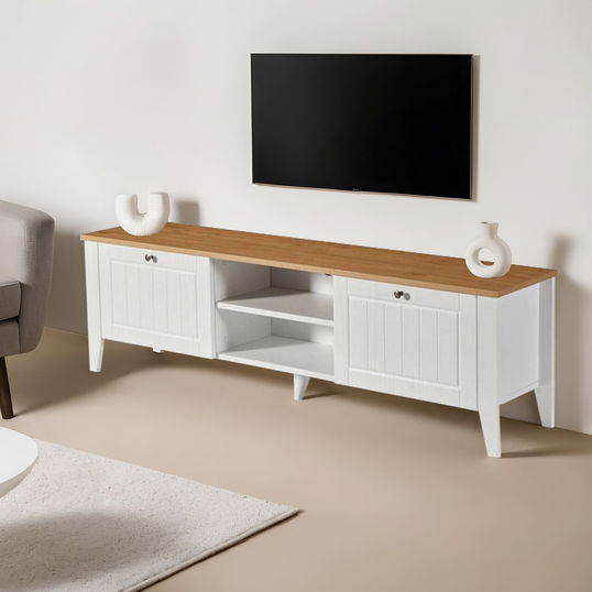 Comoda TV, Tuvalle, Tuval 081, 160x47x33 cm, Stejar alb