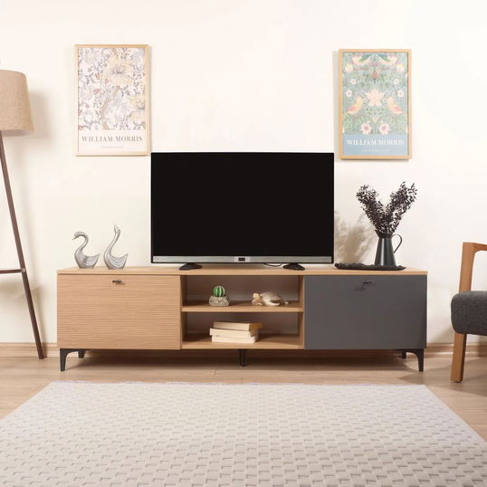 Comoda TV, Tuvalle, Tuval 073, 180x50x38 cm, Stejar / Antracit