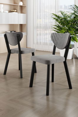 Set scaune 4 piese, Charlotte, Arfe, Gri/Negru