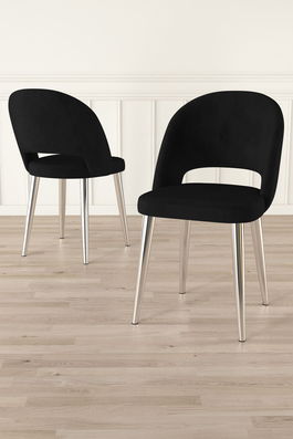 Set scaune 4 piese, Charlotte, Pane, Negru / Crom