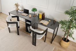 Birou, Nordure, Twin Study Desk, 240x74x60 cm, Antracit / Negru