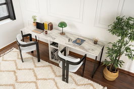 Birou, Nordure, Twin Study Desk, 240x74x60 cm, Frezie / Marmură / Negru