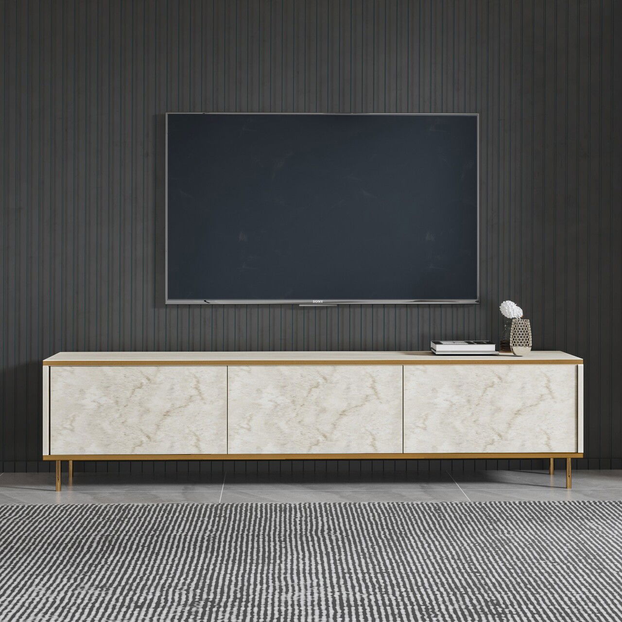Comoda TV, Inarch, Imaj, Travertin / Auriu