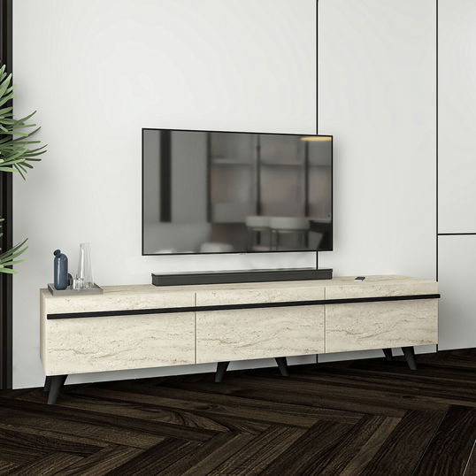Comoda TV, Inarch, Amsterdam Style, Travertin / Negru
