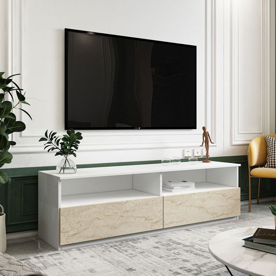 Comoda TV, Inarch, Centra, Alb / Travertin