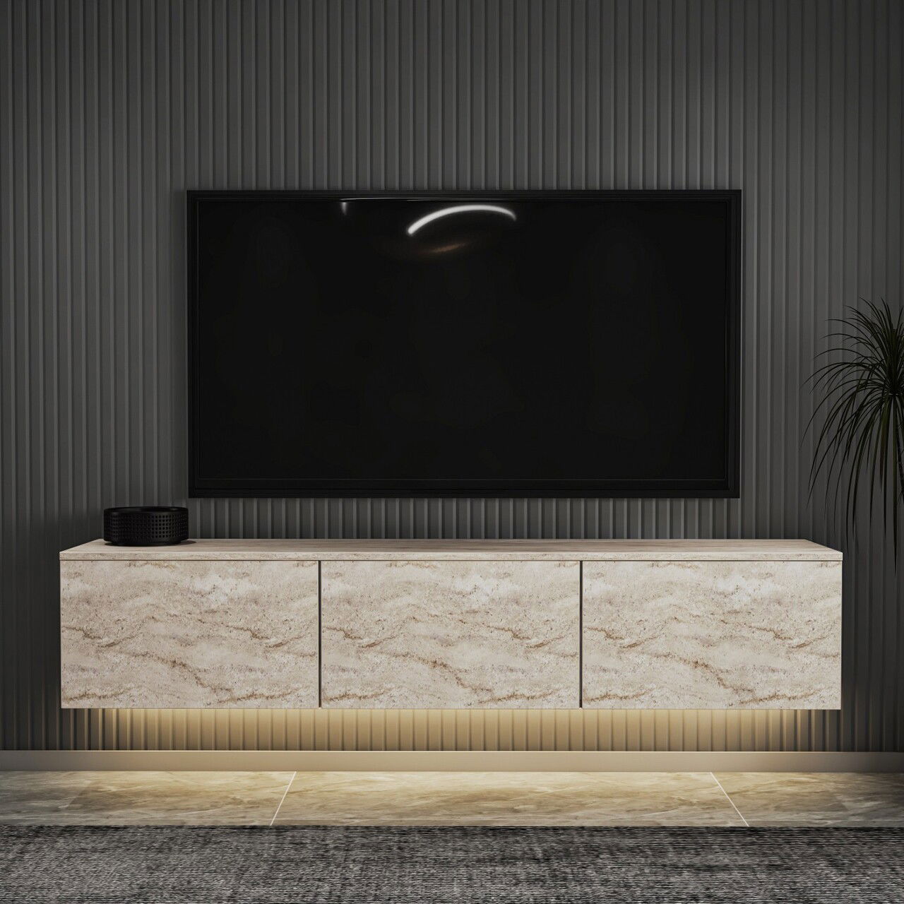 Comoda TV, Inarch, Neon Illuminated, Travertin