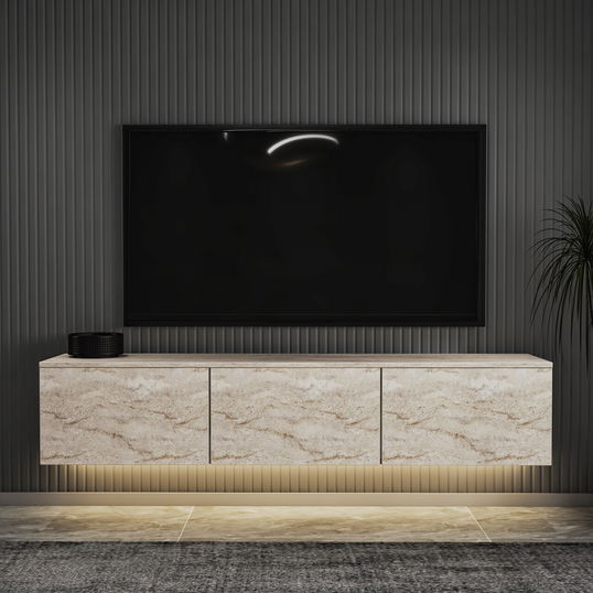 Comoda TV, Inarch, Neon Illuminated, Travertin