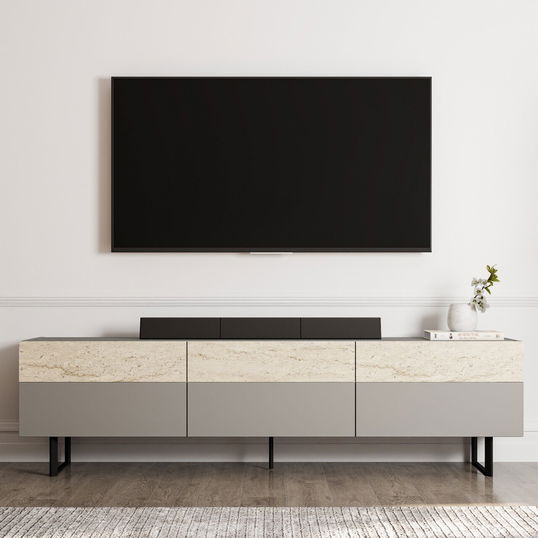 Comoda TV, Inarch, Sign, Gri / Travertin