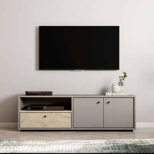 Comoda TV, Inarch, Pao, Gri / Travertin