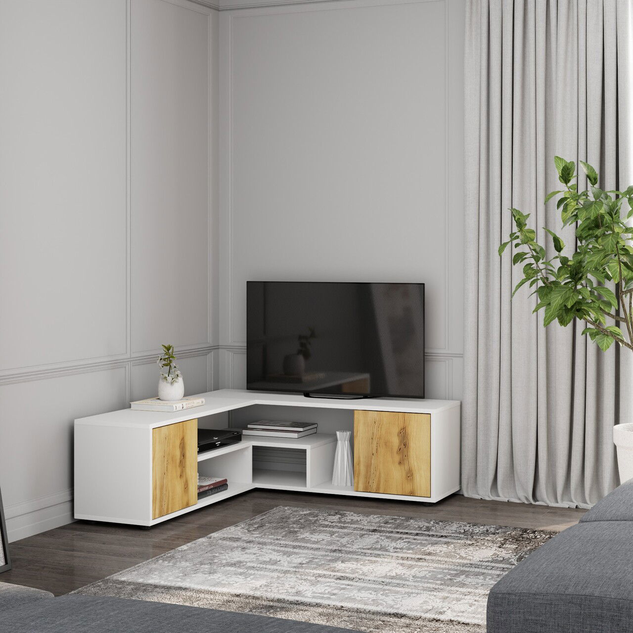 Comoda TV, Inarch, Rosa, Stejar alb