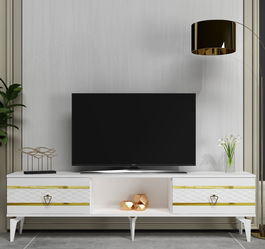 Comoda TV, Olivia, Pelin, Alb/Auriu
