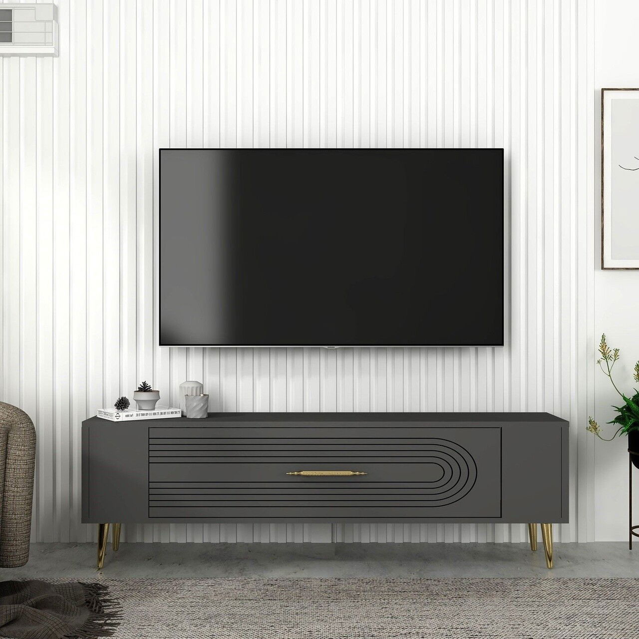 Comoda TV, Olivia, Retrol3, Antracit / Aur