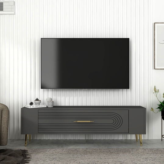 Comoda TV, Olivia, Retrol3, Antracit / Aur