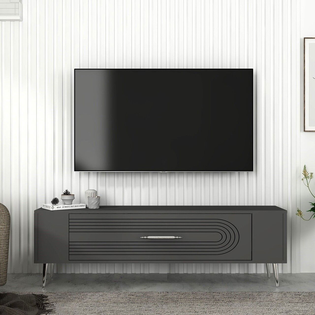 Comoda TV, Olivia, Retrol3, Antracit / Argintiu