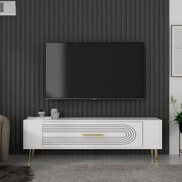 Comoda TV, Olivia, Retrol3, Alb/Auriu