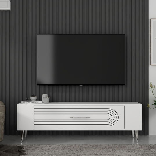Comoda TV, Olivia, Retrol3, Alb / Argintiu