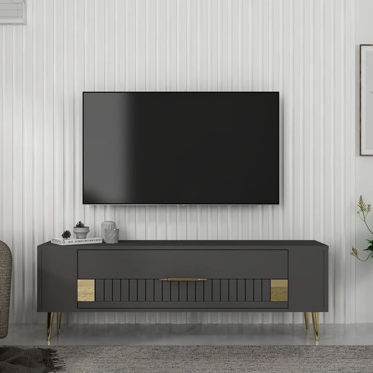 Comoda TV, Olivia, Retrolp4, Antracit / Aur