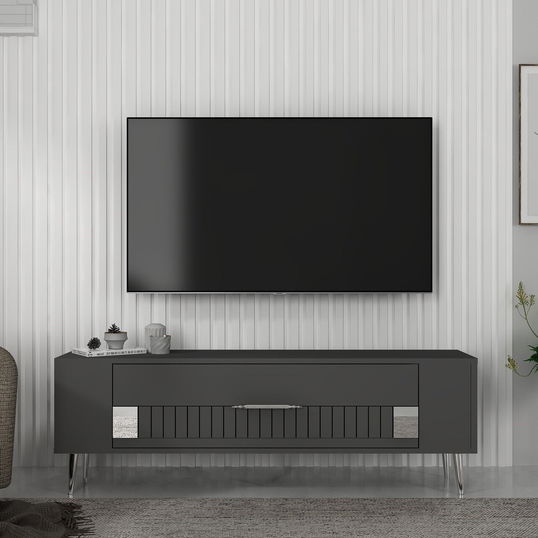 Comoda TV, Olivia, Retrolp4, Antracit / Argintiu