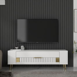 Comoda TV, Olivia, Retrolp4, Alb/Auriu
