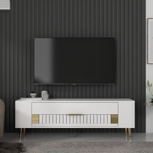 Comoda TV, Olivia, Retrolp4, Alb/Auriu