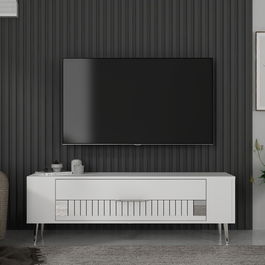 Comoda TV, Olivia, Retrolp4, Alb / Argintiu